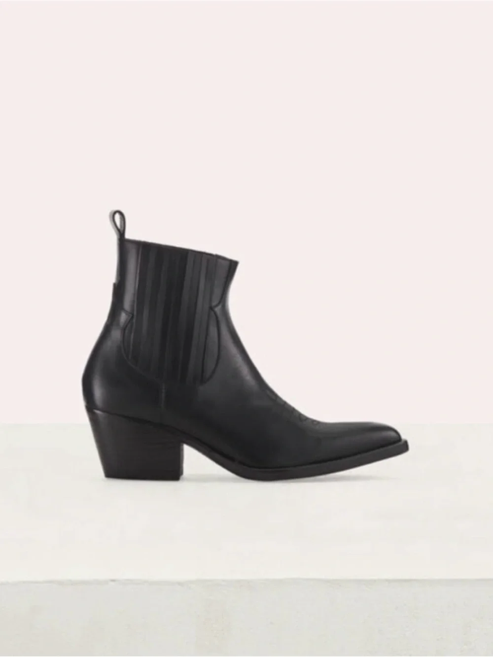 Maje Farwest Western Leather Ankle Booties Black Pointed Toe EU 36 / US 5.5/6